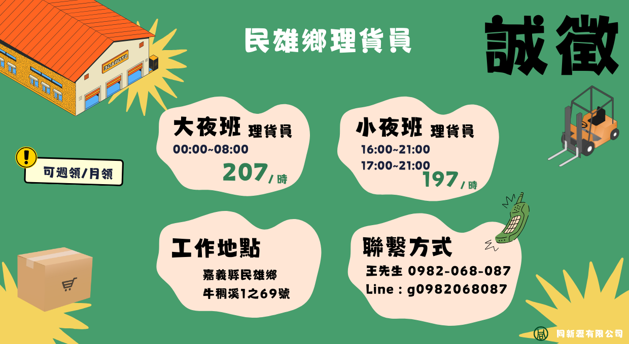 嘉義民雄鄉理貨人員